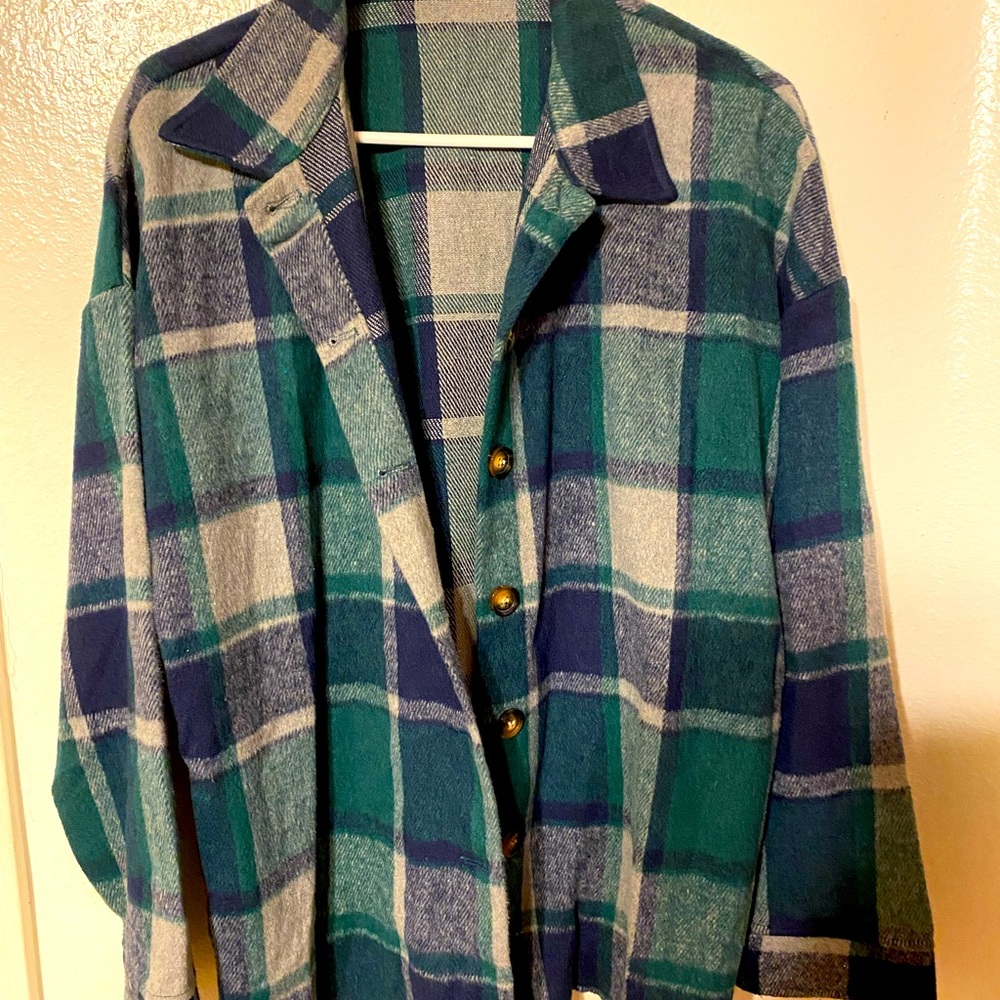 Green Plaid Flannel Short Size Large Worn Twice